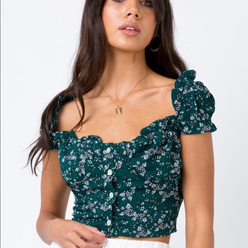 Princess Polly The Seeka Top in Green Floral Crop Top